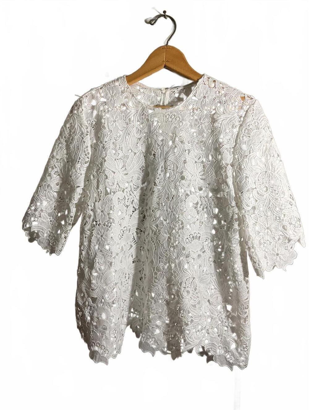 White Floral Lace Short Sleeve Top Blouse Medium